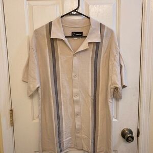 Original Use Tan and Blue Stripe Casual Button Down Shirt
